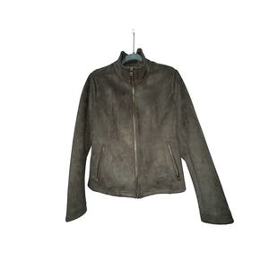Marc‎ New York Brown Faux Suede Jacket Gold Zip Front Size L